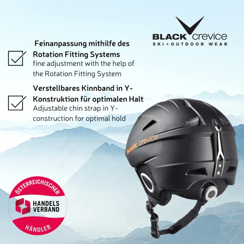 BLACK CREVICE Casco de esquí Kitzbühel I Casco de esquí de diseño Deportivo para Hombre y Mujer I Casco de esquí de policarbonato Transpirable I Talla Ajustable (XS, Negro)