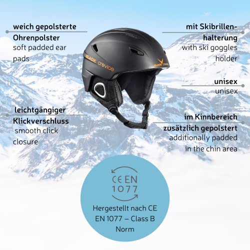 BLACK CREVICE Casco de esquí Kitzbühel I Casco de esquí de diseño Deportivo para Hombre y Mujer I Casco de esquí de policarbonato Transpirable I Talla Ajustable (XS, Negro Carbono)
