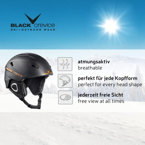 BLACK CREVICE Casco de esquí Kitzbühel I Casco de esquí de diseño Deportivo para Hombre y Mujer I Casco de esquí de policarbonato Transpirable I Talla Ajustable (XS, Negro)