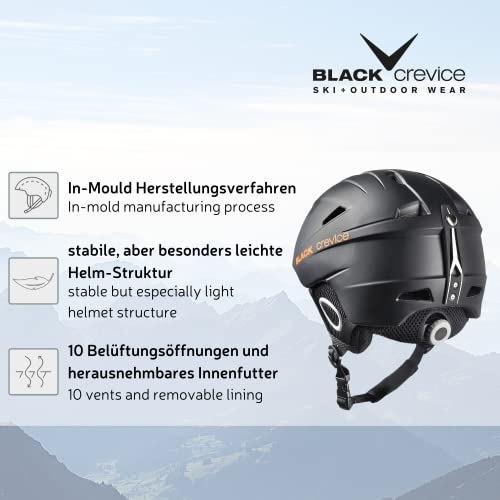 BLACK CREVICE Casco de esquí Kitzbühel I Casco de esquí de diseño Deportivo para Hombre y Mujer I Casco de esquí de policarbonato Transpirable I Talla Ajustable (XS, Negro)