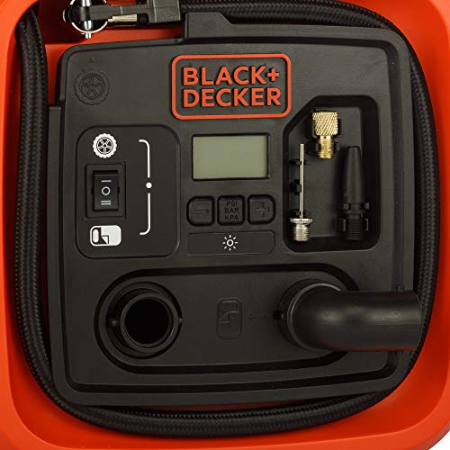 BLACK+DECKER 11.0 Bomba de Aire Compresor/Bar/12 V 160psi para neumáticos Pelotas sillas de Ruedas etc con 2 Modos de Funcionamiento y AbPUMP de Modo asi400 0 W 12 V