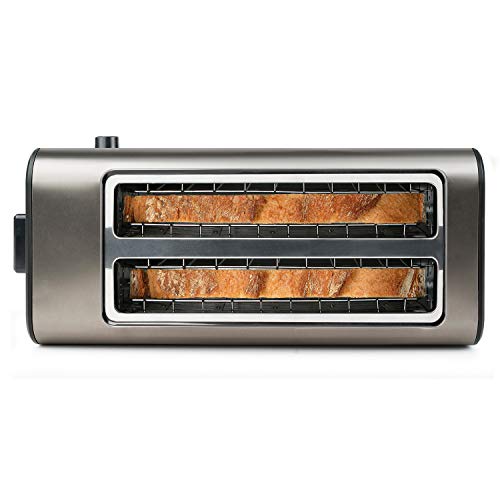 Black+Decker BXTO1500E Tostadora de Pan con Dos Ranuras largas y Extra Anchas, 7 Niveles de Tostado, Sistema Auto-centrado, Funciones: Stop, Recalentar y Descongelar, 1500 W, Acero Inoxidable, INOX