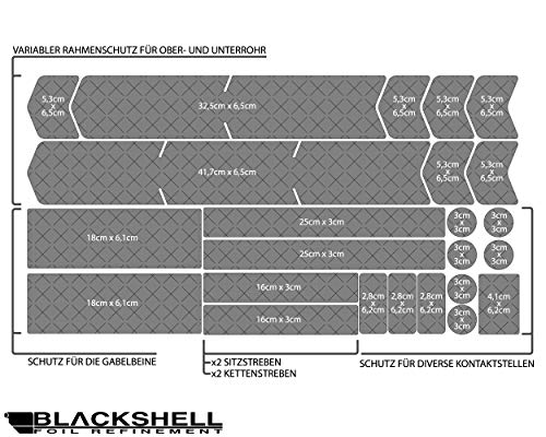 Blackshell® Fahrrad Schutzfolie - starker Rahmenschutz für z.B. Trekkingrad, MTB, Rennrad Oder E-Bike - 24-Teiliges, Transparentes Steinschlagschutz-Set