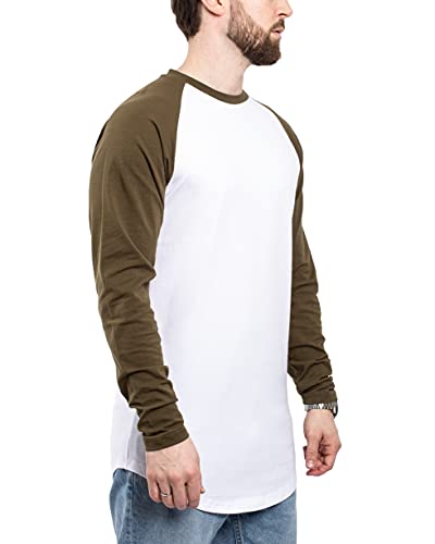 Blackskies Baseball Camiseta de Manga Larga | Camisa Larga de Gran tamaño de Moda básica de Manga Larga raglán para Hombre Camiseta Larga Abigarrado - Blanco Oliva X-Large XL