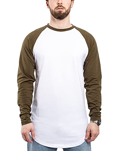 Blackskies Baseball Camiseta de Manga Larga | Camisa Larga de Gran tamaño de Moda básica de Manga Larga raglán para Hombre Camiseta Larga Abigarrado - Blanco Oliva X-Large XL