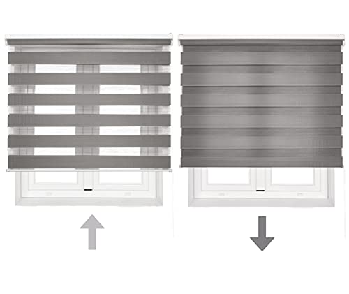 Blindecor LIRA - Estor enrollable de doble capa Noche y Día, Gris Antracita, 160 x 180 cm, ancho x largo