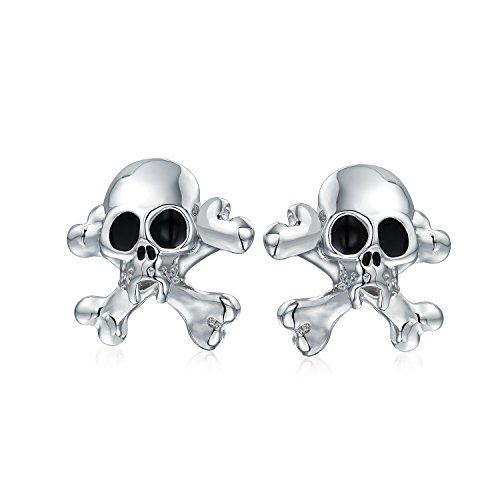 Bling Jewelry El Caribe Pirata Calavera Huesos Cruzados Moto Geme para Hombres Geme Camisa Sólida Bisagra Acero Tono Plata Volver