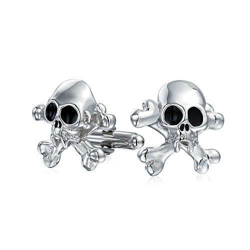 Bling Jewelry El Caribe Pirata Calavera Huesos Cruzados Moto Geme para Hombres Geme Camisa Sólida Bisagra Acero Tono Plata Volver