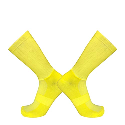 BLOMDE Calcetines Antiampollas Calcetines Deportivos Antideslizantes De Silicona Para Verano Aero White Line-Amarillo_L 40-45