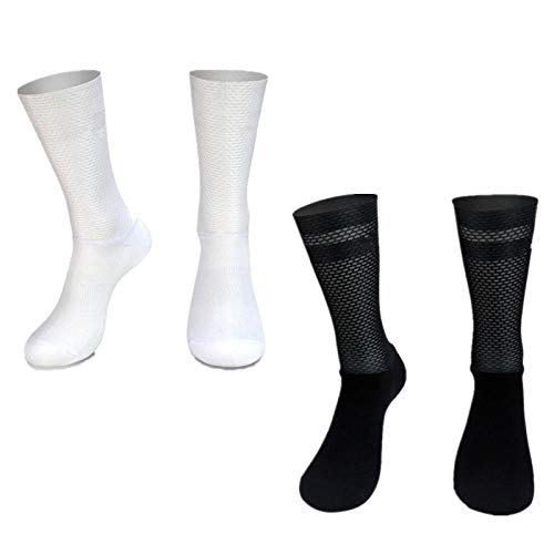 BLOMDE Medias De Compresion Mujer Calcetines Deportivos De Ciclismo De Silicona Antideslizante Pro Team Aero-Negro