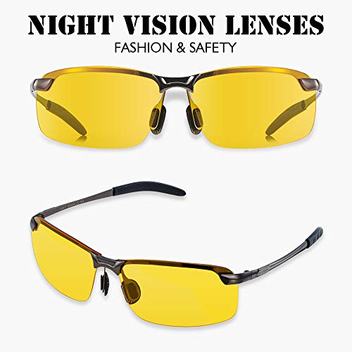 Bloomoak Gafas Nocturna | Gafas de sol - Para la pesca/Conducción nocturna/Reducción de riesgos | Antideslumbrantes/Protección UV400 de Ojos/HD Vision nocturna/Marco de metal/Unisexo