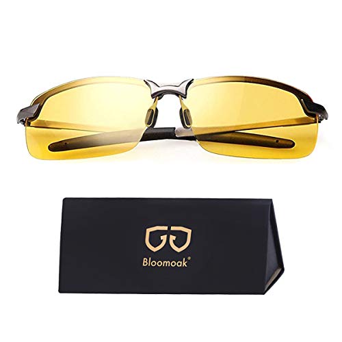Bloomoak Gafas Nocturna | Gafas de sol - Para la pesca/Conducción nocturna/Reducción de riesgos | Antideslumbrantes/Protección UV400 de Ojos/HD Vision nocturna/Marco de metal/Unisexo