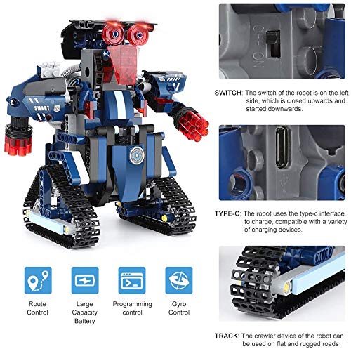 Bloque de Construcción Robot para Niños, 367 piezas DIY Kit Robot de Juguete Set de Construcción Construir por Uno Mismo Robot de Control Remoto, Recargable Juguetes de Robot Controlados por APP Voz