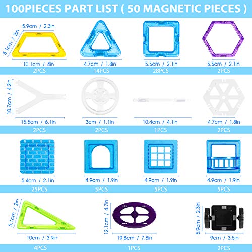 Bloques Magneticos, Theefun 100 Piezas Bloques de Construcción Magnéticos Bloques de construcción de Bloques, Juguetes Construcciones Magneticas para Niños Juguetes Creativos y Educativos