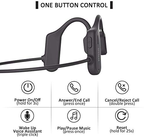 Bluetooth 5.0 Auriculares de Conducción ósea con Micrófono, Auriculares Abiertos Inalámbricos a Prueba de Sudor, Sonido Envolvente 6D, para Correr, Correr, Conducir, Ciclismo, Casa y Oficina