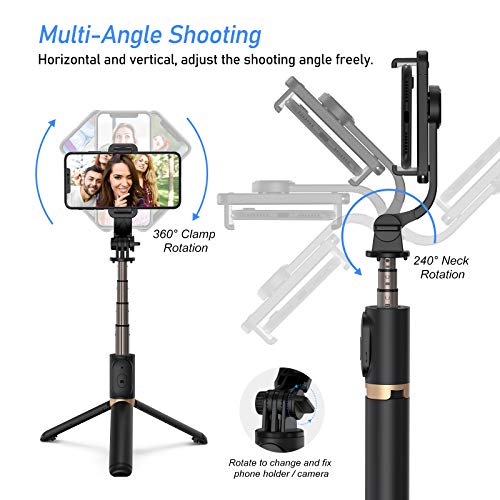 Blukar Palo Selfie Trípode, 4 en 1 Selfie Stick Móvil Bluetooth Extensible con Control Remoto, Trípode Portátil de Aluminio Rotación de 360° para Teléfonos, Gopro, Cámara etc.