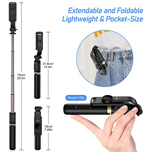 Blukar Palo Selfie Trípode, 4 en 1 Selfie Stick Móvil Bluetooth Extensible con Control Remoto, Trípode Portátil de Aluminio Rotación de 360° para Teléfonos, Gopro, Cámara etc.