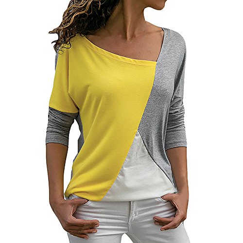 Blusa Moda Patchwork Casual para Mujer Sudadera con Capucha Tallas Grandes Color Block Tallas Grandes O-Neck Manga Larga Camiseta Tops Invierno Abrigos Liquidación de Venta SHOBDW (Gris,L)