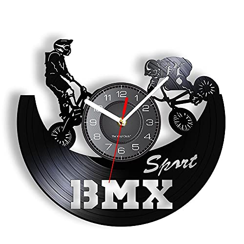 BMX Bicicleta Disco de Vinilo Reloj de Pared Sala de Deportes silencioso sin tictac Reloj de Pared Retro Estilo Moderno Bicicleta decoración del hogar Reloj 12 Pulgadas