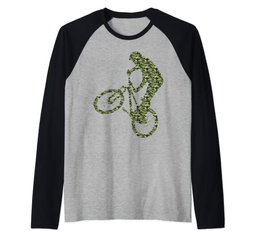 BMX Bike Rider Camuflaje Diseño BMX Racing Camiseta Manga Raglan