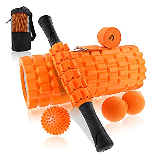 BNEHHOV Rodillo Muscular 6 en 1 Foam Roller Kit Rodillo de Espuma Rulo Masaje Bolas con Pinchos Cinturón Auxiliar para Relajación Profunda de Piernas y Partes Cuerpo Adoloridas