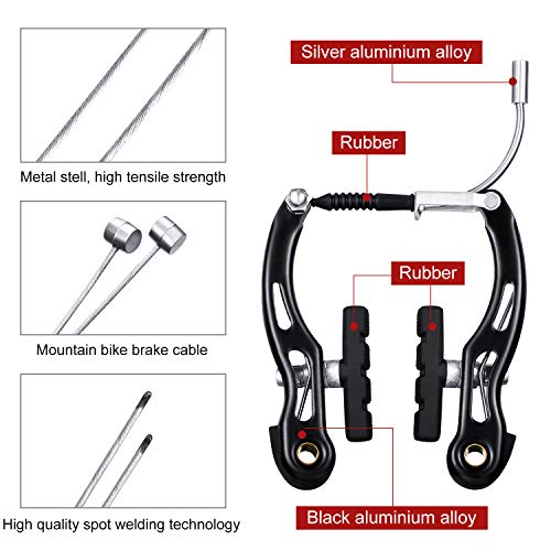 Boao Juego de 2 Pares Frenos de Bicicleta Reemplazo de Bicicleta de Montaña y 2 Cables de Freno de Bicicleta de Montaña Cable de Cambio de Marcha de Bicicleta, Tapas de Extremo, Casquillos de Extremo