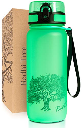 Bodhi Tree Botella de Beber - Botella de Bebidas - A Prueba de Fugas, luz - con Filtro y Correa - BPA Gratis - Fitness, Deportes, Escuela - Fácil Limpieza - Inodoro - 1l/650ml - Verde