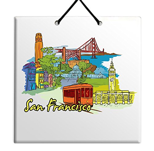 Body-Soul-n-Spirit Wood MDF Tile Wall Hanging Colgante de Madera de Azulejos de MDF San Francisco SF, San Fran, Frisco, or The City Northern California Marin Headlands City Hall Souvenir Home Décor