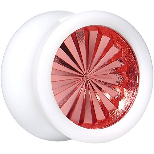 BodyCandy 9/16" Acrílico Blanco Rojo Llamativo Neumático Llanta Silla Oreja Calibre Pieza (1 Pieza)