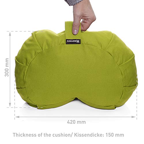 BODYMATE Cojín de Yoga Media Luna 42 cm Largo 30 cm Ancho 15 cm Alto | Relleno de cáscaras de Trigo sarraceno | Funda extragruesa y Lavable en Lavadora de algodón 100% | Cojín de meditación