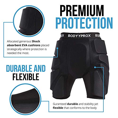 Bodyprox - Pantalones cortos protectores acolchados para snowboard, patinaje y esquí, protección tridimensional de la cadera, el trasero y el coxis