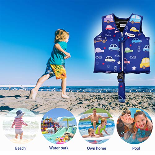 Boglia Niño Chaleco para Nadar, Floaties para los niños, Kid Chaleco Floation Traje de baño con Correa Ajustable de Seguridad para los niños Unisex, Sky Blue Car S