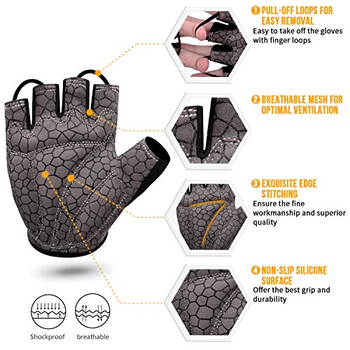 boildeg Guantes de Ciclismo de Bicicleta Guantes de Bicicleta de Carretera de Medio-Dedo para Hombres Mujeres Acolchado Antideslizante Transpirable (Negro, XL)