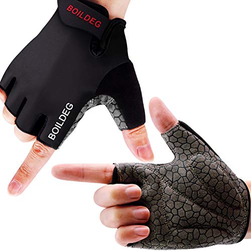 boildeg Guantes de Ciclismo de Bicicleta Guantes de Bicicleta de Carretera de Medio-Dedo para Hombres Mujeres Acolchado Antideslizante Transpirable (Negro, XL)