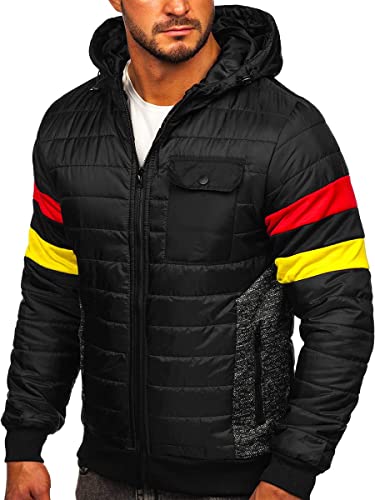 BOLF Hombre Chaqueta acolchada de Entretiempo con Capucha Cierre de Cremallera Cazadora Aviador Sweatshirt Ropa de Abrigo Plumas Jacket Outdoor Básico Estilo Diario M10021 Negro L [4D4]