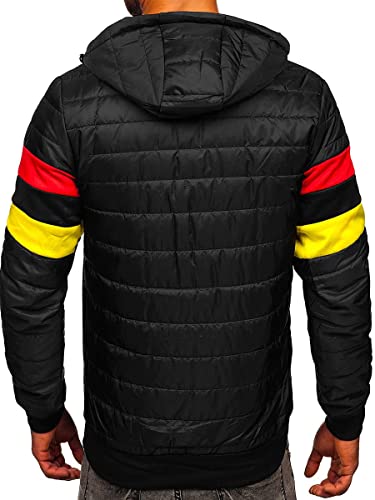 BOLF Hombre Chaqueta acolchada de Entretiempo con Capucha Cierre de Cremallera Cazadora Aviador Sweatshirt Ropa de Abrigo Plumas Jacket Outdoor Básico Estilo Diario M10021 Negro L [4D4]