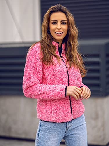 BOLF Mujer Sudadera Forro Polar Cierre de Cremallera Cuello Elevado Jersey Blusa Suéter Hoodie Estilo Deportivo J.Style HH009 Rosa XL [A1A]