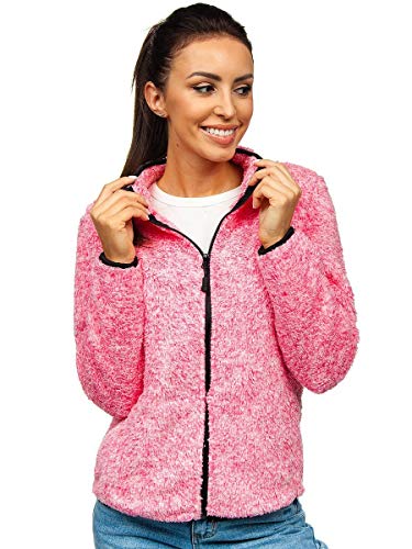 BOLF Mujer Sudadera Forro Polar Cierre de Cremallera Cuello Elevado Jersey Blusa Suéter Hoodie Estilo Deportivo J.Style HH009 Rosa XL [A1A]