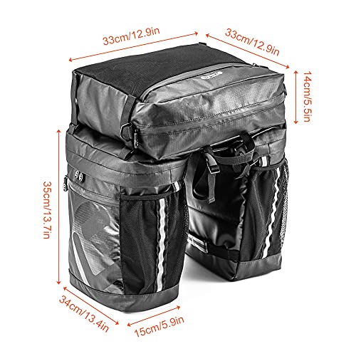 Bolsa Bicicleta Achort 3 in 1 Multifuncional Alforja Maletero Impermeable 50L, 3 Compartimentos para Portaequipajes Asiento Trasero de Bicicleta de Carretera, Juego de Bolsas para Bcicleta Pannier