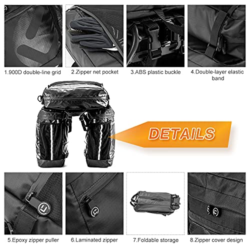 Bolsa Bicicleta Achort 3 in 1 Multifuncional Alforja Maletero Impermeable 50L, 3 Compartimentos para Portaequipajes Asiento Trasero de Bicicleta de Carretera, Juego de Bolsas para Bcicleta Pannier