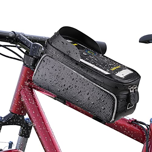 Bolsa Bicicleta Manillar,Bolsa de Cuadro de Bicicleta Impermeable para ciclismocon Viseras para el Sol y Bolsas para Bicicletas con Orificios para Auriculares para teléfonos de Menos de 6.5 Pulgadas