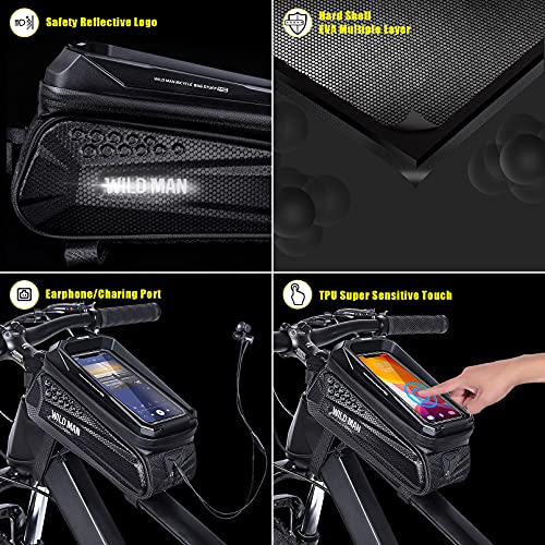 Bolsa de Bicicleta Manillar, CHICLEW Soporte Movil Bicicleta Impermeable con Pantalla Táctil de TPU y Carcasa Dura de EVA, Bolsa Bicicleta Cuadro para Teléfono Inteligente por Debajo de 6,7 Pulgadas