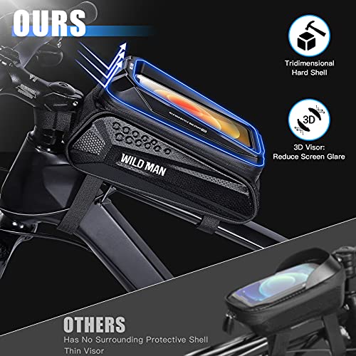 Bolsa de Bicicleta Manillar, CHICLEW Soporte Movil Bicicleta Impermeable con Pantalla Táctil de TPU y Carcasa Dura de EVA, Bolsa Bicicleta Cuadro para Teléfono Inteligente por Debajo de 6,7 Pulgadas