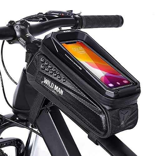 Bolsa de Bicicleta Manillar, CHICLEW Soporte Movil Bicicleta Impermeable con Pantalla Táctil de TPU y Carcasa Dura de EVA, Bolsa Bicicleta Cuadro para Teléfono Inteligente por Debajo de 6,7 Pulgadas