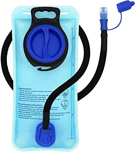 Bolsa de Hidratación 2L, Bolsa de Agua Portátil,Libre de BPA, con una Boca Ancha,Tapa a Prueba de Fugas, y Tubo de Aislados, para Ciclismo,Senderismo,Campamento,Escalada y Bicicleta-azul