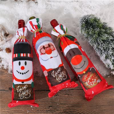 Bolsa Navidad Botella,6 Piezas Bolsas Navideñas para Botellas de Vino,Decoración Cubierta Botella Vino,Resistente,Reutilizable| Fundas para Botellas de Vino de Navidad para Fiestas,Decoración de Mesa