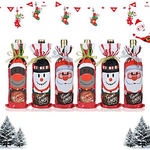 Bolsa Navidad Botella,6 Piezas Bolsas Navideñas para Botellas de Vino,Decoración Cubierta Botella Vino,Resistente,Reutilizable| Fundas para Botellas de Vino de Navidad para Fiestas,Decoración de Mesa