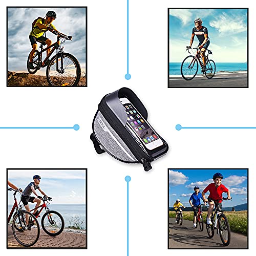 Bolsa para Bicicleta, Bolsa para Cuadro de Bicicleta con Pantalla Táctil, para Teléfonos Móviles de Hasta 7 Pulgadas, Gris