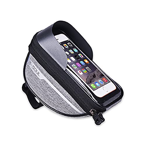 Bolsa para Bicicleta, Bolsa para Cuadro de Bicicleta con Pantalla Táctil, para Teléfonos Móviles de Hasta 7 Pulgadas, Gris