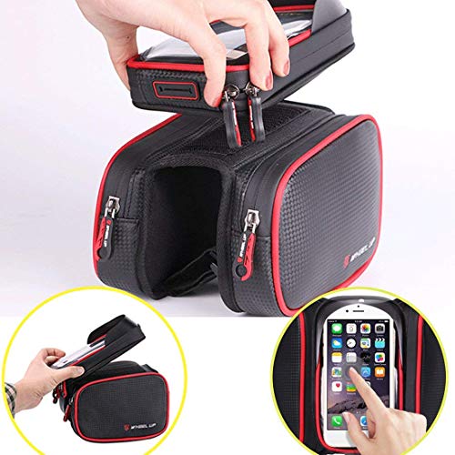 Bolsa para cuadro de bicicleta, bolsa para tubo de dirección, doble funda frontal tipo cesta para el tubo superior del cuadro de la bicicleta para teléfonos inteligentes con pantalla de 6.2''